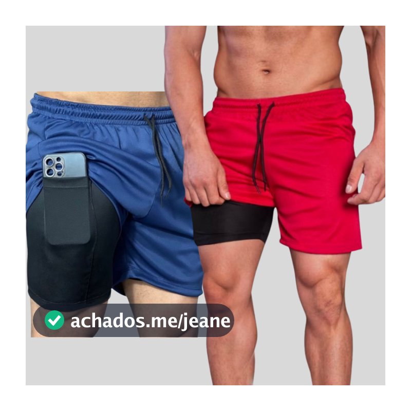Shorts Fitness 2 Em 1 Bermuda Treino Academia Masculino corrida