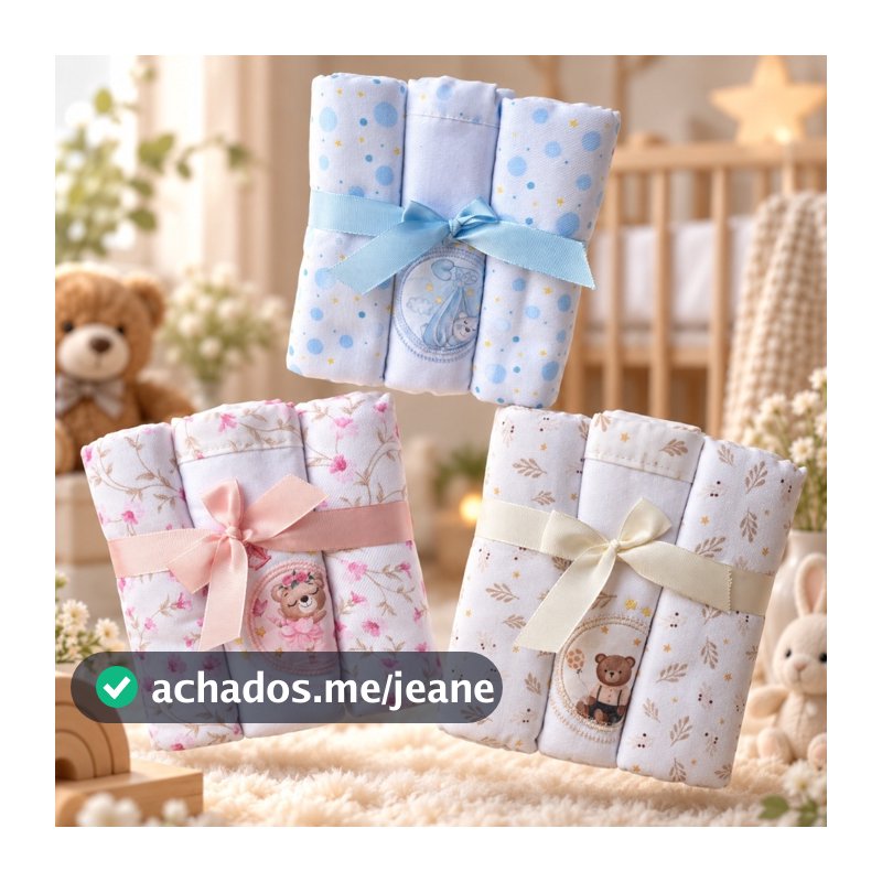 Cueiro Bebê Flanelado 100% Algodão | Kit 3 Unidades 80x80cm | Muito Mimo