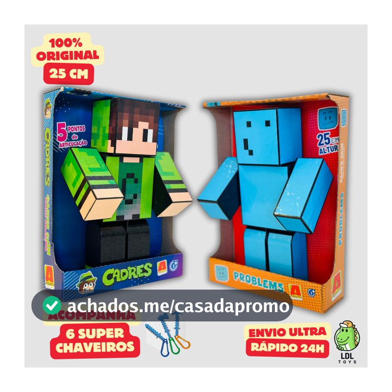 Kit 2 Bonecos Cadres + Problems Gamer Articulado Youtuber 25cm - Algazarra