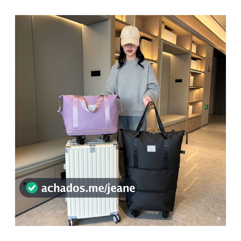Bolsa de Viagem Dobrável com Rodinhas, Impermeável e Grande Capacidade Expandível