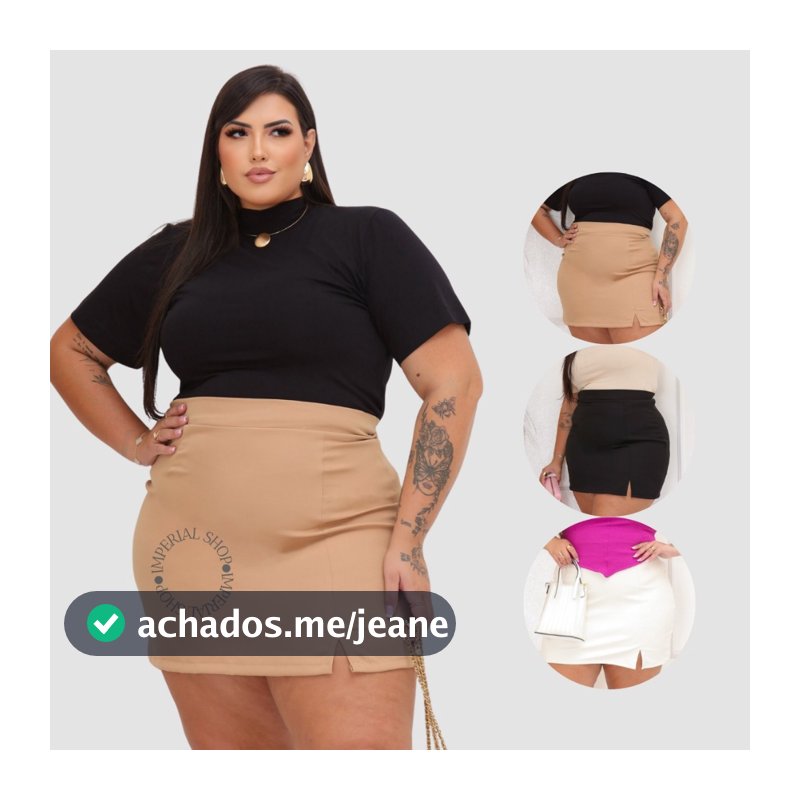 Saia Alfaiataria Justa Plus Size Cintura Alta Preta Moda - Lara