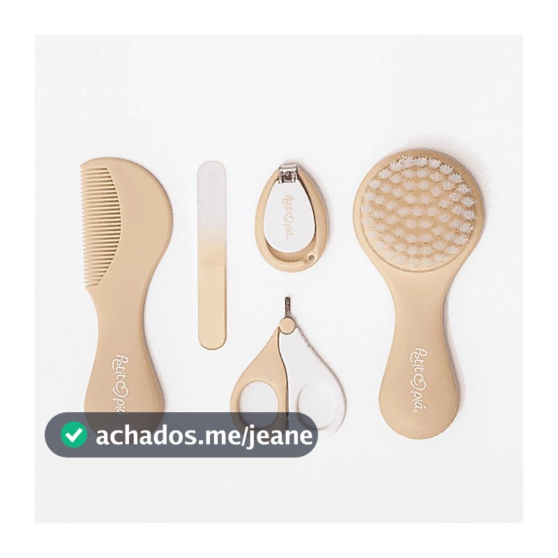 Kit Higiene Bebê Petit Piá 5 Peças Nude com Escova, Pente, Tesoura, Cortador e Lixa, BPA Free, +0m