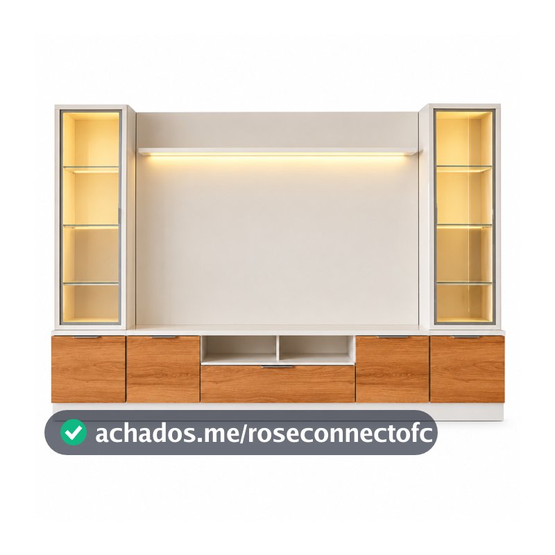 Estante Home Noble 2,70m Para TV Até 75” Com 2 Cristaleiras LED Portas Reflecta 198x270cm Sala Luxo