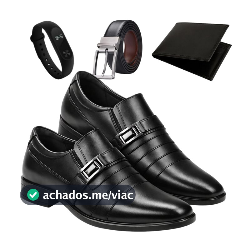 Sapato Social Masculino Reforçado + Cinto + Carteira + Relógio