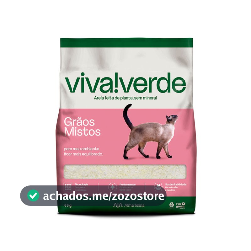 Areia Higiênica Biodegradável Viva Verde Grãos Mistos Gatos 4kg