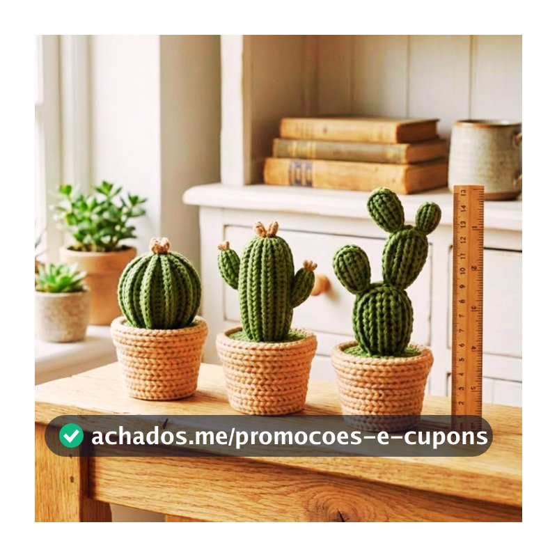 Kit 3 Cactos decoração Efeito Tricô 3D com Vaso | Decoração para Sala Minimalista Escritório envio imediato