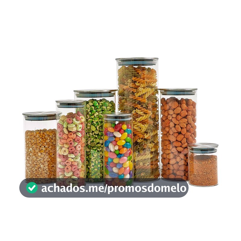 Kit 7 potes de vidro com tampa inox hermético redondo - Tud