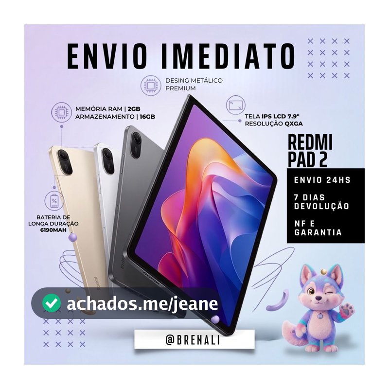 Tablet Xiaomi Redmi Pad 2 128GB/256GB RAM 4GB/8GB Tela Grande Full HD