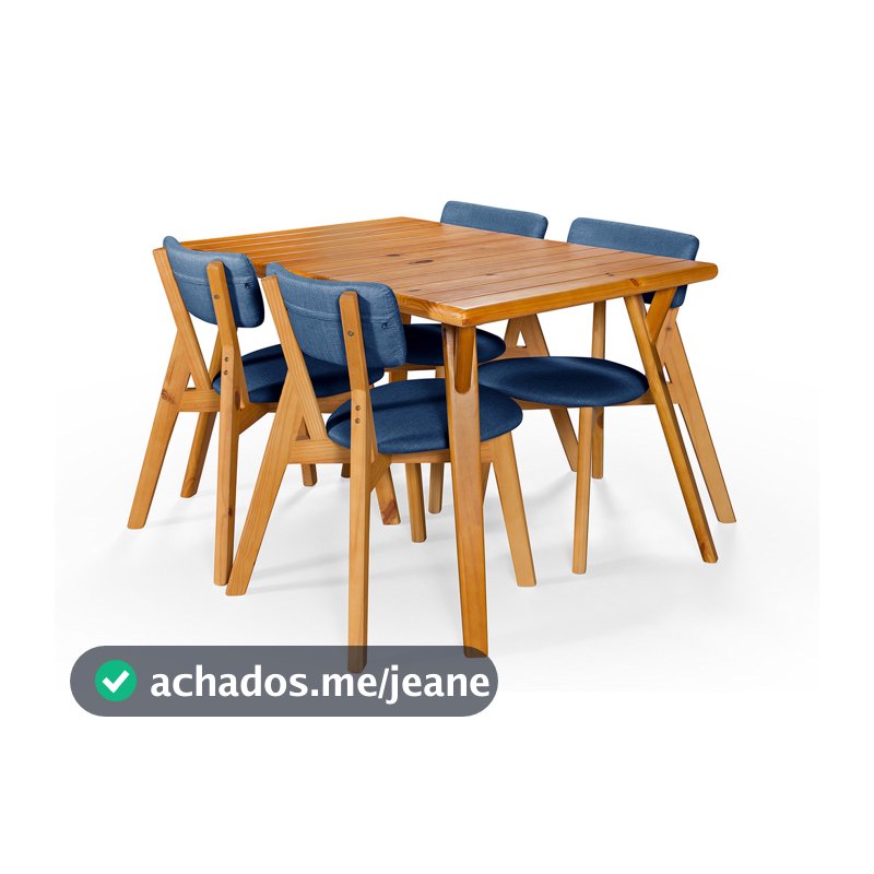 Conjunto Mesa de Jantar Retangular 120x80 cm Tampo Ripado com 4 Cadeiras Liz
