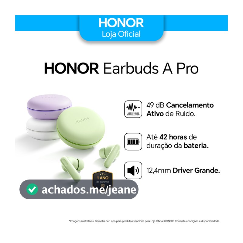 Fone De Ouvido Bluetooth Sem Fio Honor Earbuds A Pro Macaron Cancelamento De Ruído ANC Bateria  42h
