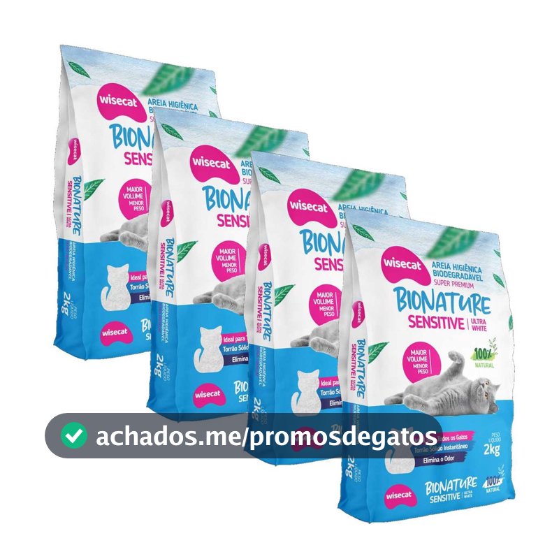 Areia De Mandioca Para Gatos Sensitive 2kg Kit 4Un