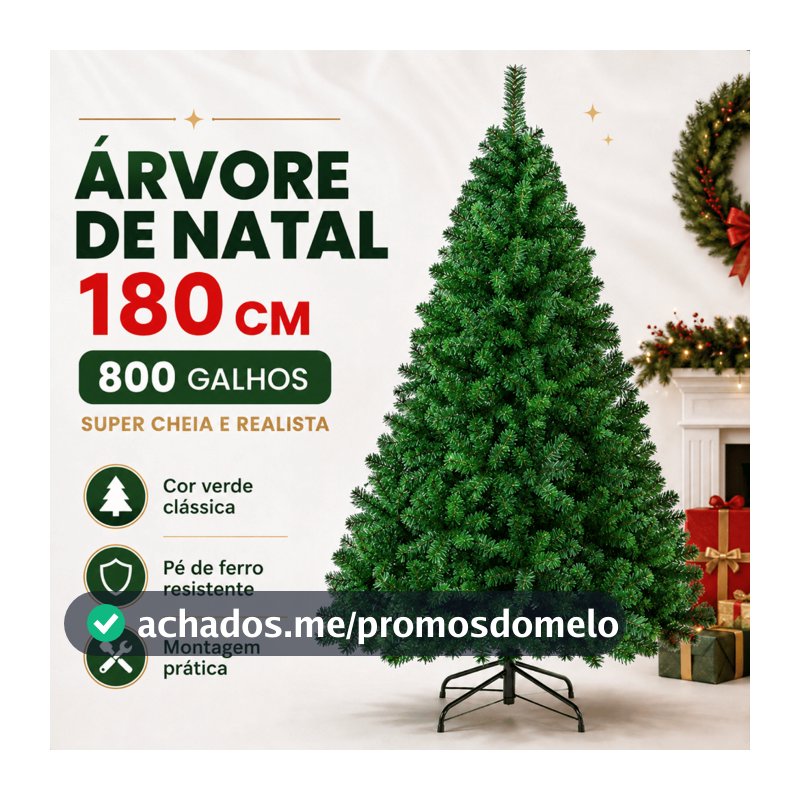 Árvore de Natal 1,80 Metros 800 Galhos Pinheiro Verde Cheia Luxo Gorda Decoração 180cm