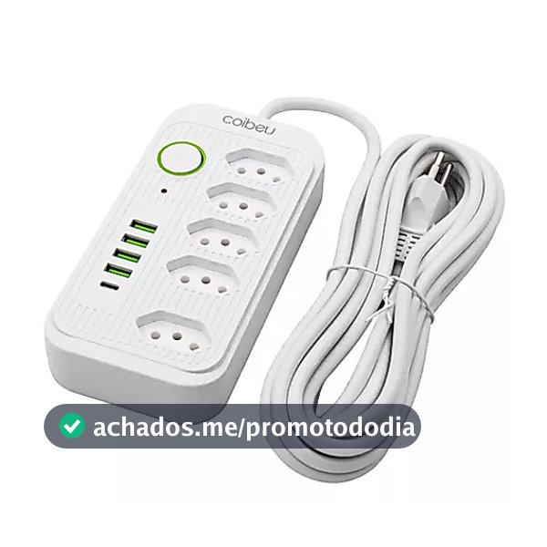 Extensão 5 Metros Bivolt 5 Tomadas E 4 Usb 1 Pd Led Bivolt Com botão WKC-541