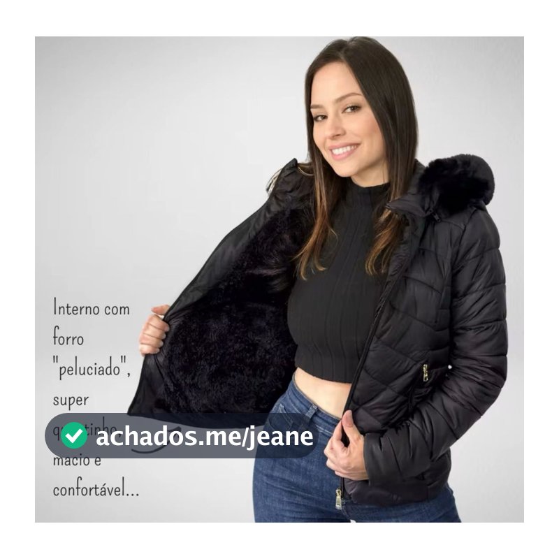 Jaqueta Puffer Forrada Apeluciada com Capuz Feminina