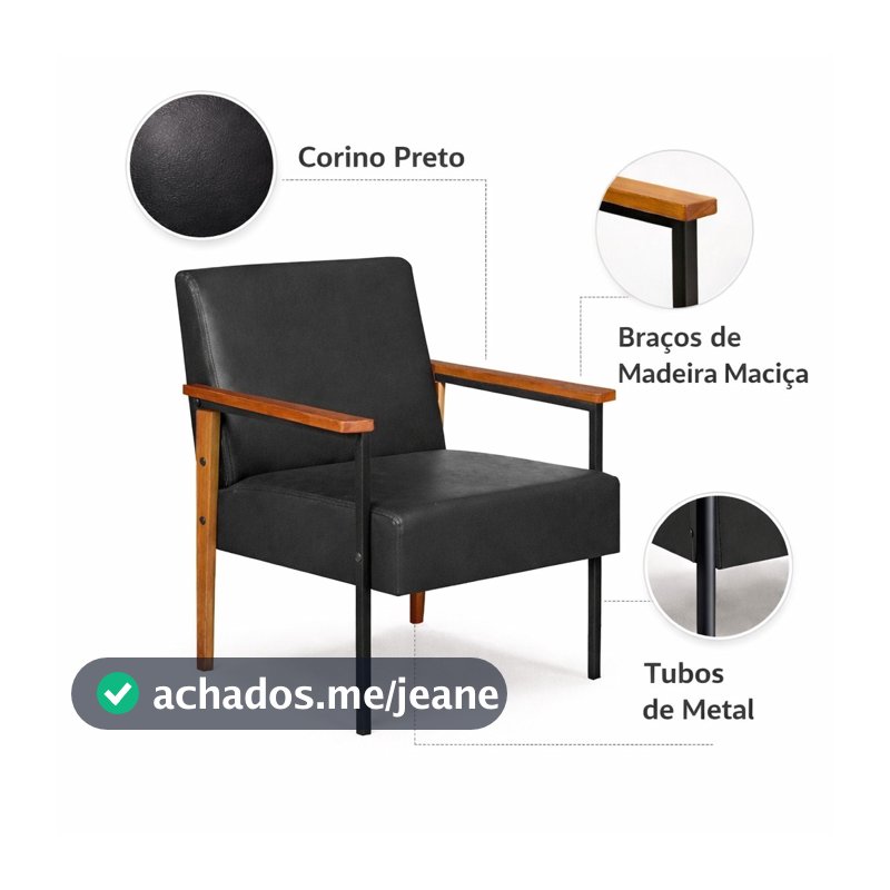 Kit 2 Poltrona Decorativa Corino Para Sala Hall Salão Clínica Recepção Confortável