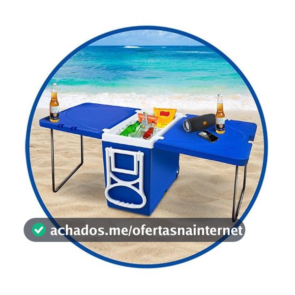 Super Caixa Térmica Cooler 32 Litros Multifuncional 3 Em 1  Com Mesa e Rodinhas