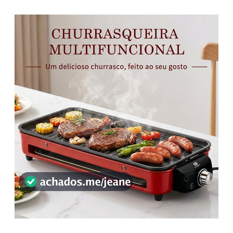 Churrasqueira Elétrica Multifuncional Grill Portátil 1500W 127V 220V 2 em 1 Sem Fumaça Churrasco em Casa