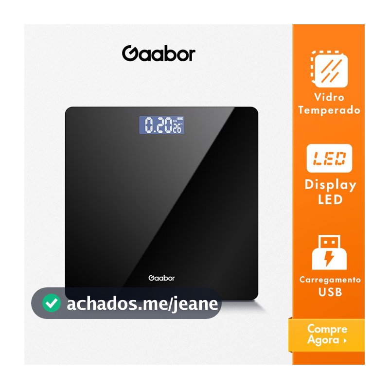 Gaabor Balança Digital  com Display LED HD Até 180kg Carregamento USB Preto/Verde GWS-M01A