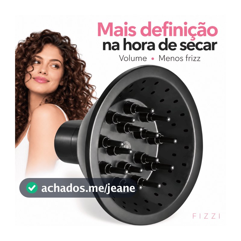 Difusor para Secador FIZZI Universal Até 4,55 cm para Cabelos Cacheados Ondulados e Crespos
