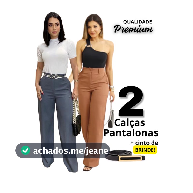KIt 2 Calças Pantalonas com Bolso em Alfaiataria PREMIUM + 1 Cinto de Couro  Brindes! PROMOÇÃO