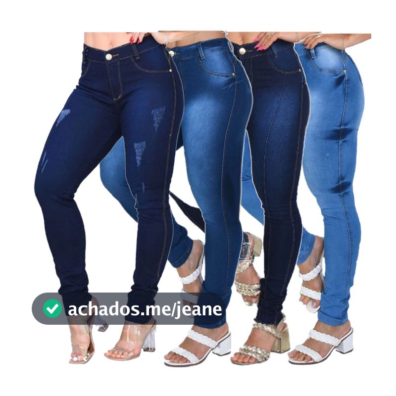 kit com 4 calças Jeans Feminina Skinny Cós Alto que empina Hot Pants Cintura Alta Com Lycra Strech