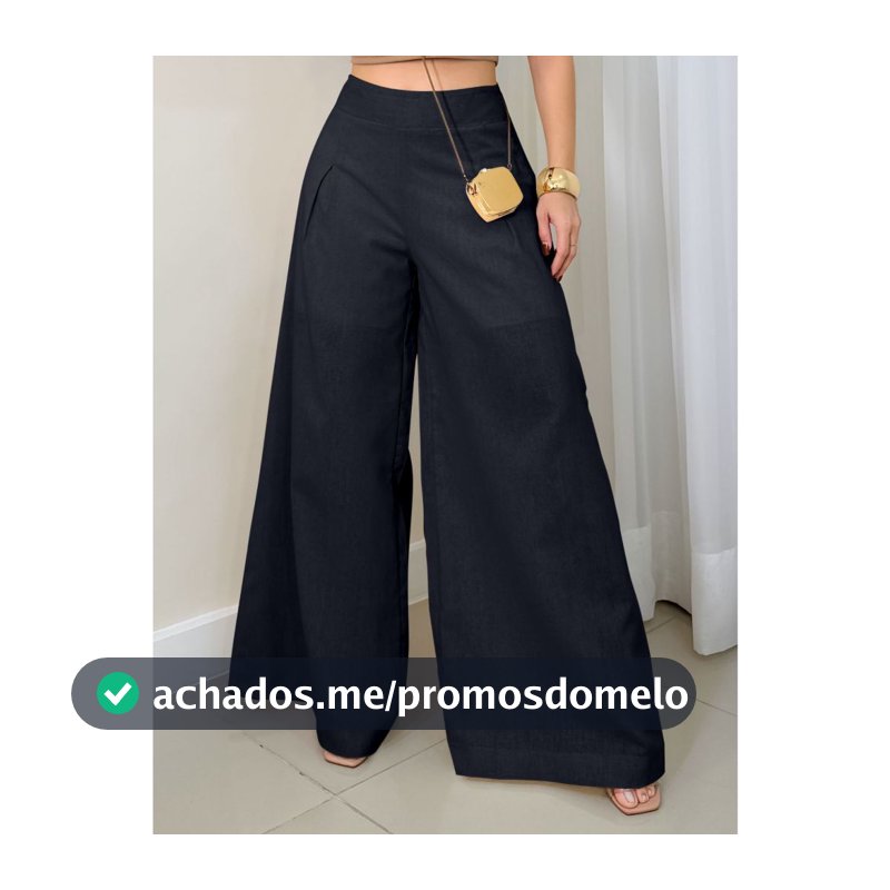 EMILI Calça Pantalona Feminina Linho / Zíper Na Lateral/ Sem Passante/ Forro Short-93143