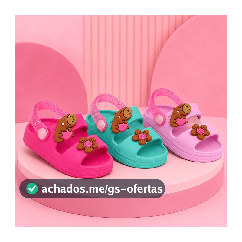 Sandália Papete Infantil Menina Capivara Flor Glitter Confortável Leve Antiderrapante Rosa