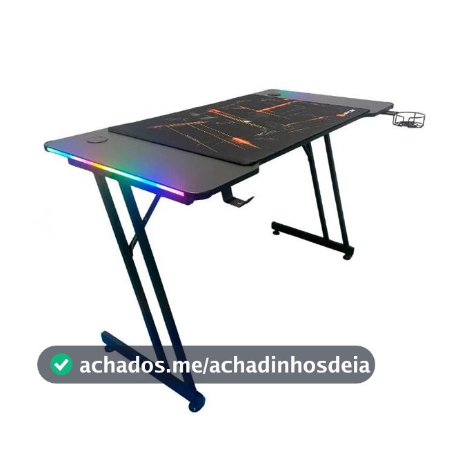 Mesa Gamer Pro Efeito Carbono 120x60 COM LED RGB, SEM LED e MousePad
