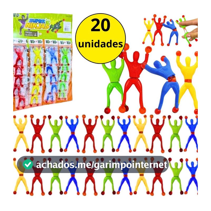 KIT 20 Super Ninja Boneco Gruda Parede Escala Grude Vidro Brinquedo Lembrancinha Festa Infantil