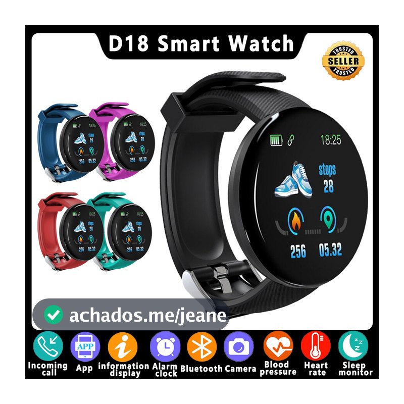 D18 Smartwatch Relógio Inteligente Monitor De Freqüência Cardíaca Das Mulheres Dos Homens Rodada De Fitness Digital Relógios Para Pulseira Banda PK D20 Y68