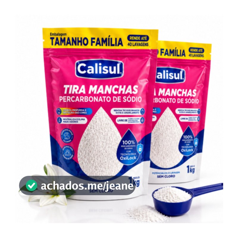 Alvejante Percarbonato de Sódio Calisul 99% Puro Sem Cloro Limpeza Roupa Branca Colorida Clareador Tira Mancha