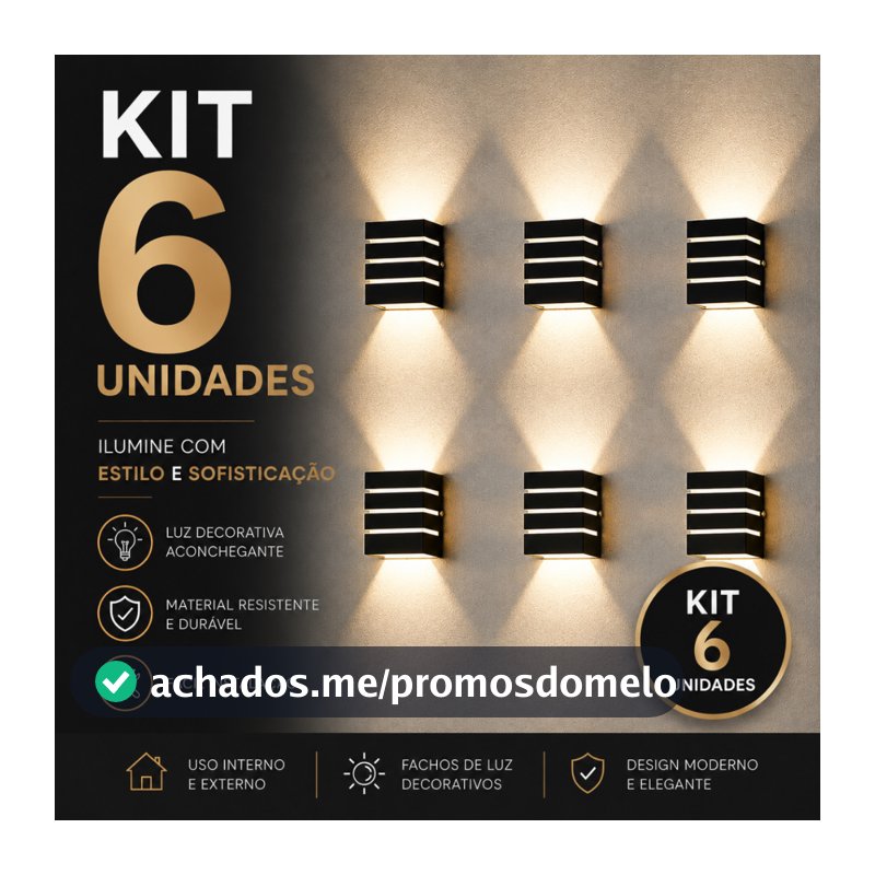 Luminária Arandela Externa e Interna Kit 6 unidades 110/220V Parede Muro Garagem Condomínio Piscina Kit 4 unidades