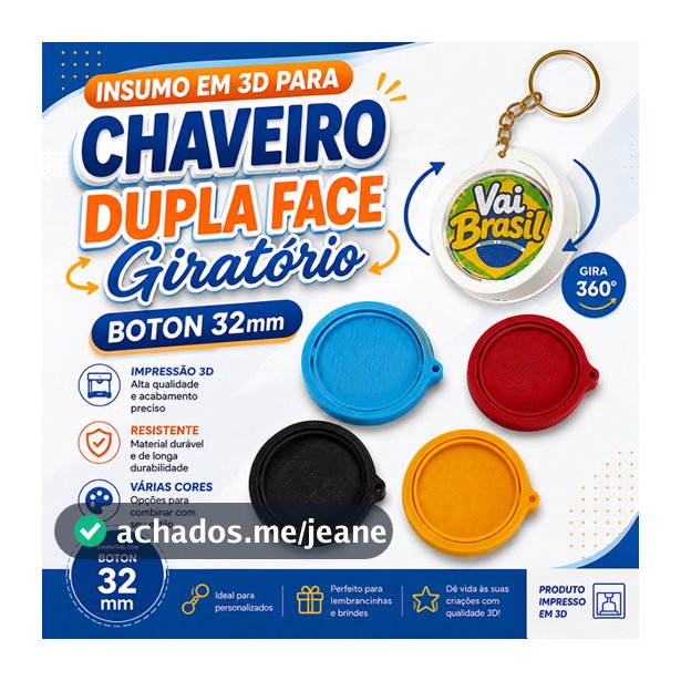 Base para Chaveiro Boton Espelho Giratório Dupla Face 32MM