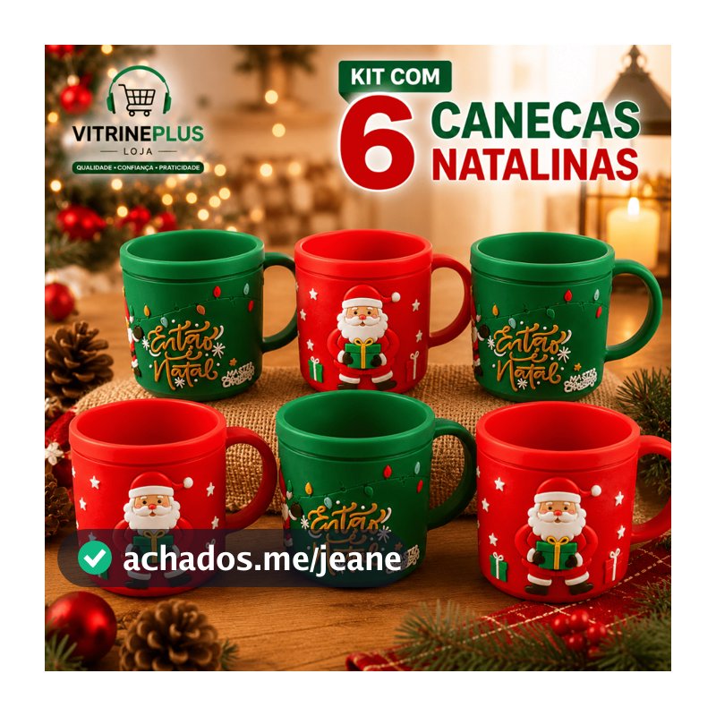 Kit Canecas Natalinas 3 ou 6 Unidades Caneca Plástica 3D Papai Noel Natal Infantil Resistente
