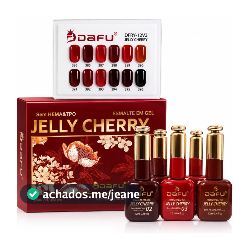 Kit 12 Esmaltes em Gel Jelly Cherry Tons de Vermelhos Dafu 12ml