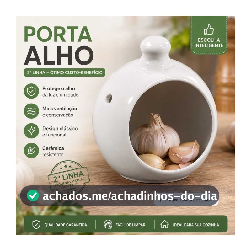 Porta Alho Cerâmica Branca Decorativo 2ª Linha Ventilado Cozinha Resistente e Moderno