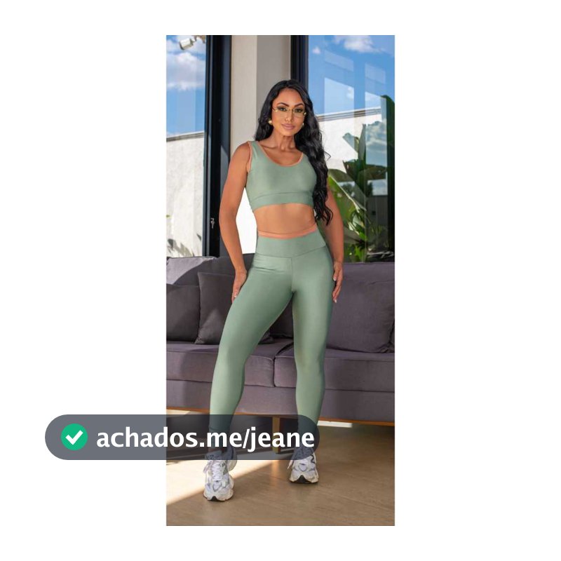 Conjunto Fitness Feminino Top + Calça Cintura Alta Verde Sálvia Premium