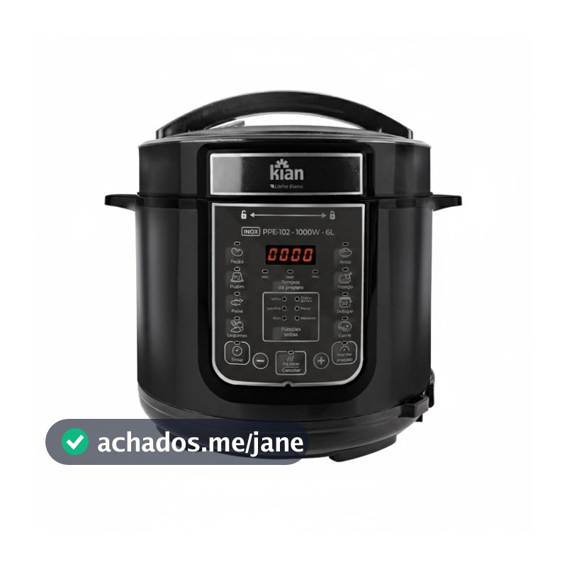 Panela de Pressão Elétrica PPE-102 – 6L Kian Timer Ajustável Controle de Temperatura Cuba Antiaderente Preto