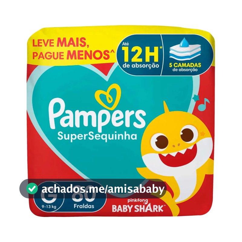 Fralda Pampers SuperSequinha Tam. G - 9 a 13kg 80 Unidades