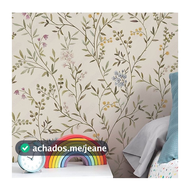 Papel de Parede Adesivo Personalizado Folhas e flores Floral em Ramos fundo bege Autocolante Fácil Aplicação Decoração