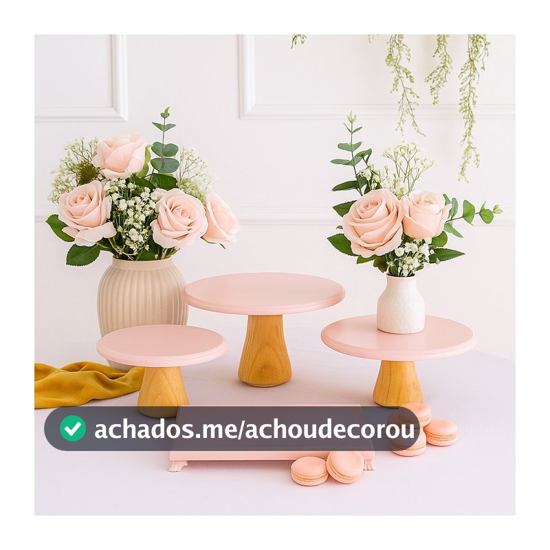 Kit 3 Boleiras Cogumelo Mdf Bandeja Pé Decoração Mesa Doces Festa Aniversario
