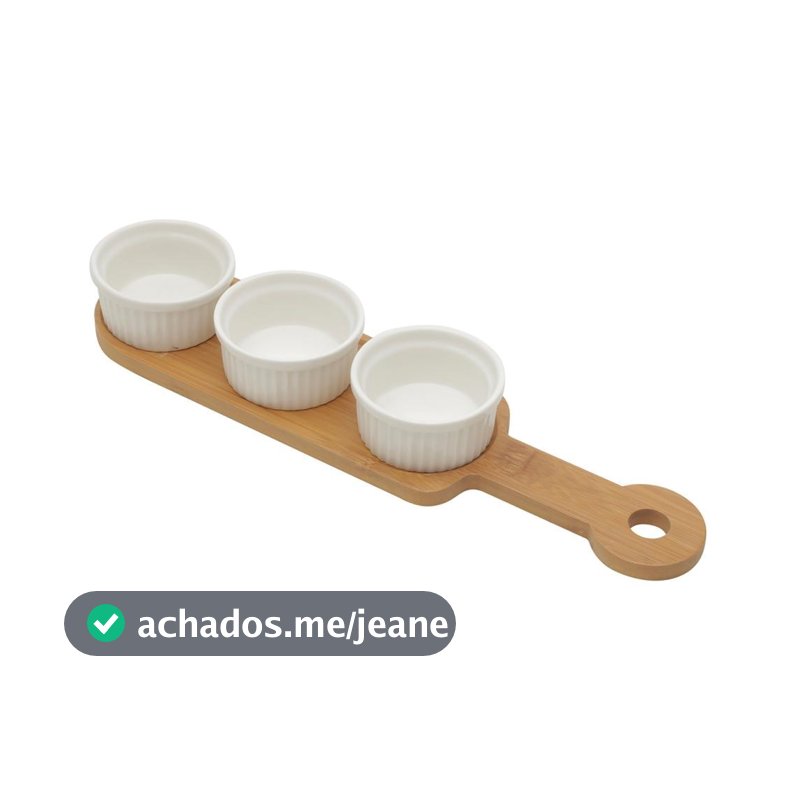 3 Petisqueiras com Bandeja Wolff de Bambu 33cm x 8cm x 4cm