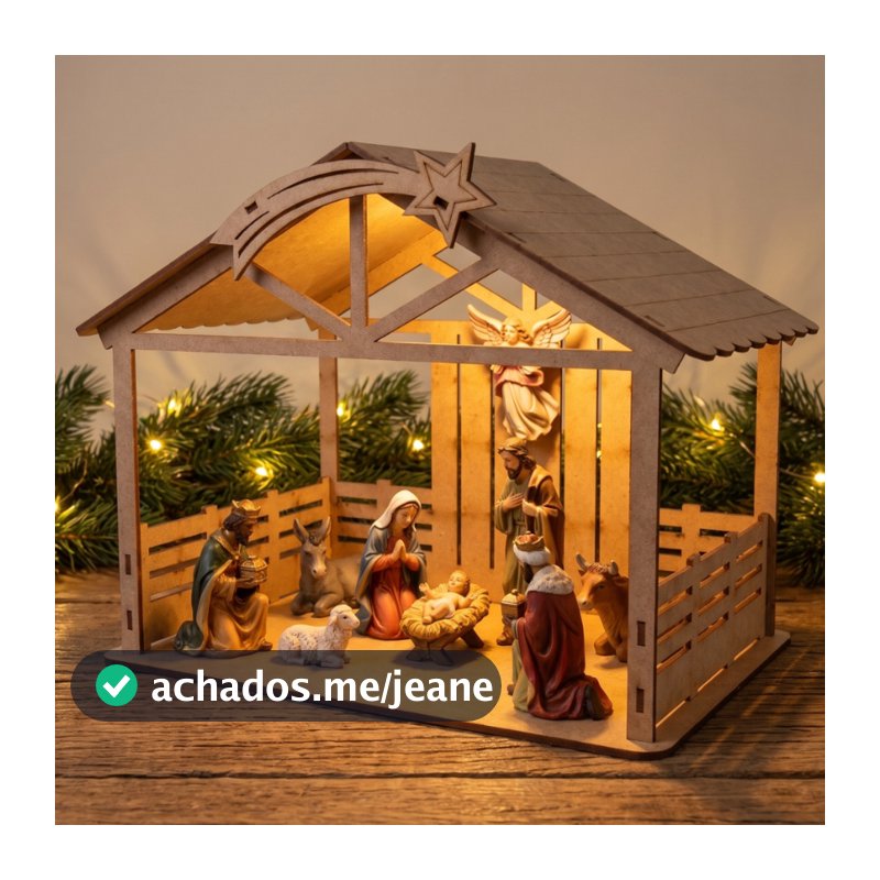 Presépio Natalino Mdf Cru 20 Cm Para Decoração Enfeite de Natal Casinha Artesanato