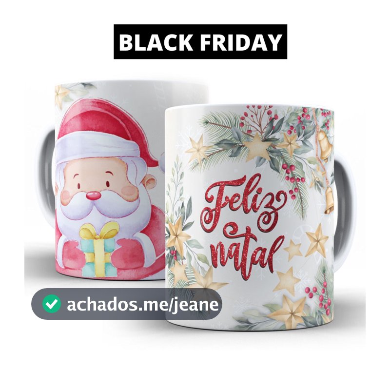Caneca Natal Personalizada de Porcelana para Presente Xícara Natalinas Papai Noel Enfeite Lembrança Feliz