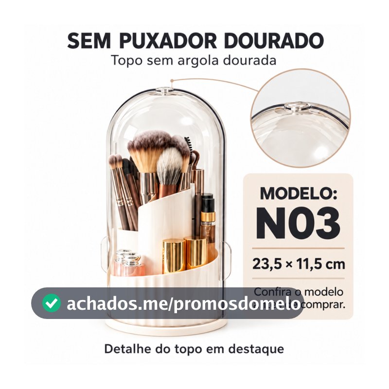 Organizador de Banheiro com Tampa Deslizante e Base Rotativa – 3 Espaços para Escovas de Dentes