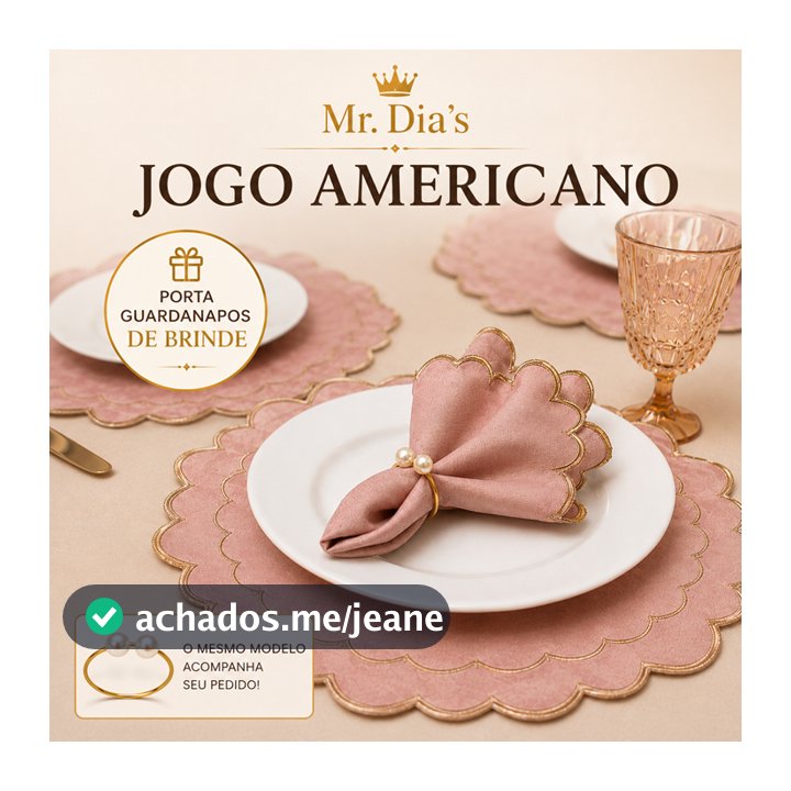 Kit Jogo Americano 08 Peças + Porta Guardanapo Para Mesa 4 Lugares Mesa Posta Sousplat Supla