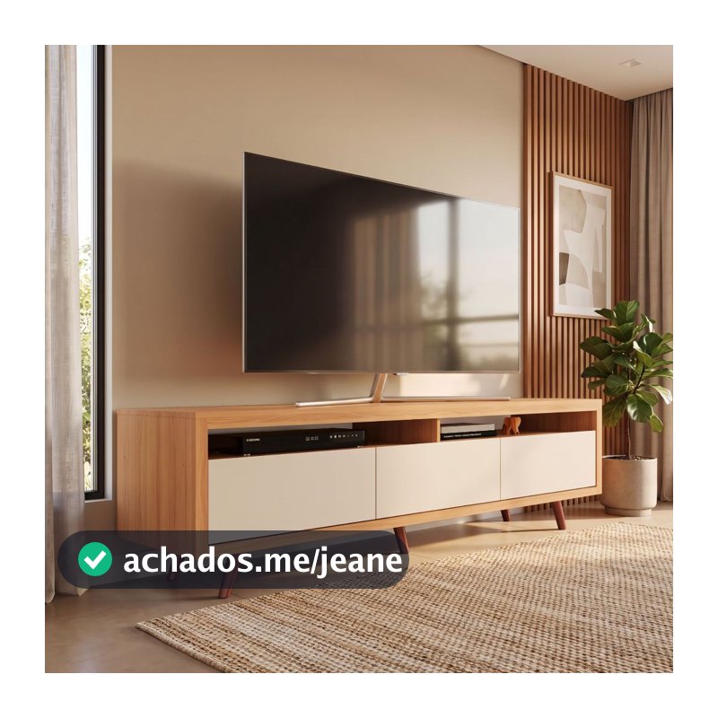Rack Vanessa 100% MDF 3 Portas Basculantes Pés Retrô para TV até 55"