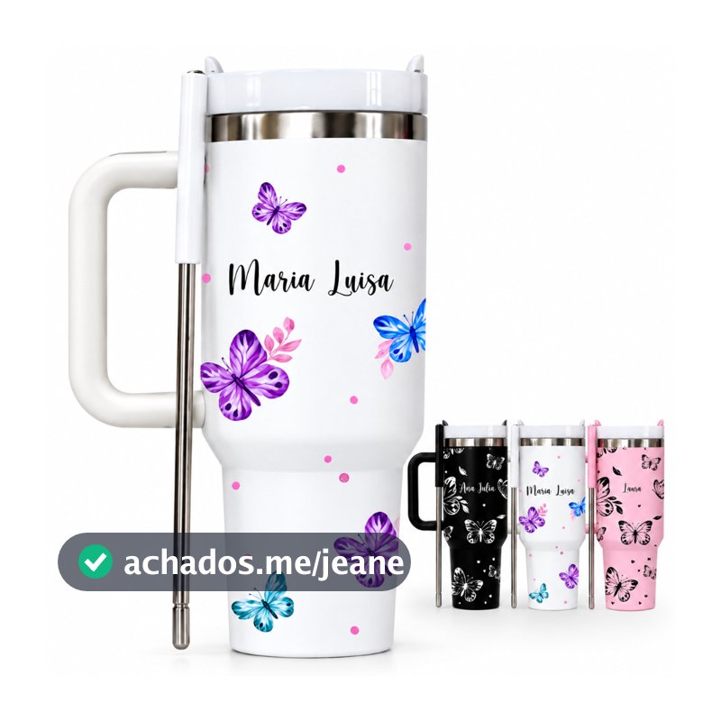Copo Garrafa Térmico Inox 1.2L Personalizada Borboletas 360° - Presente Premium Exclusivo