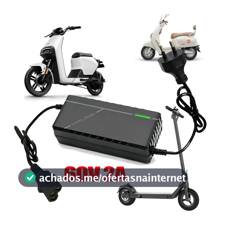 Carregador de Bateria 60V 2A para Bicicleta Elétrica, Scooter e Moto Elétrica, Proteção Múltipla