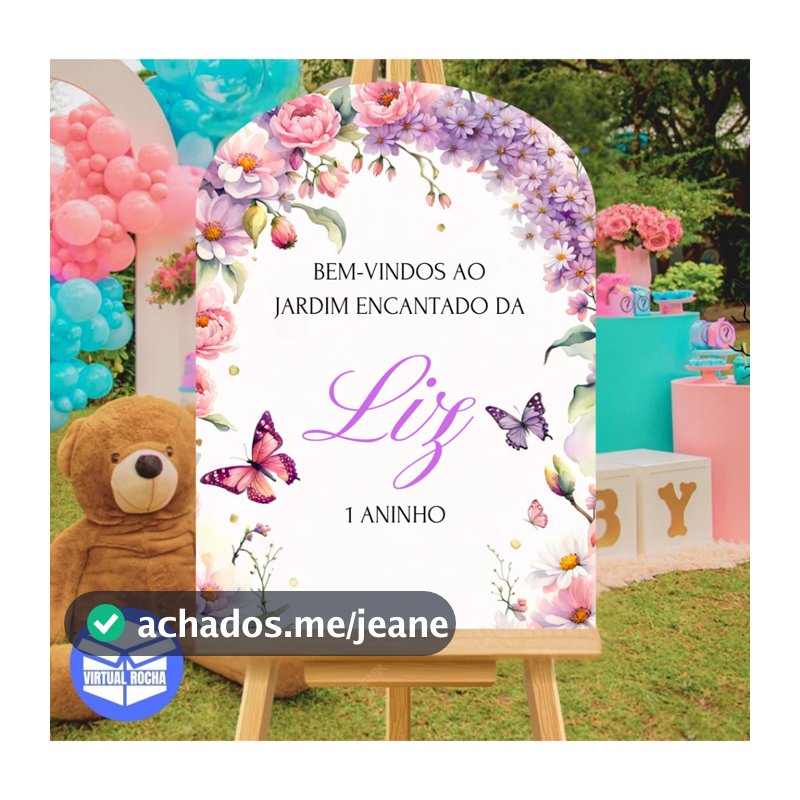 Quadro Decorativo Placa Ponta Redonda Aniversário Jardim Encantado Festa Recepção MDF